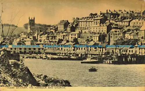 R636086 Brixham. Hafen und Kirche. Photochrom