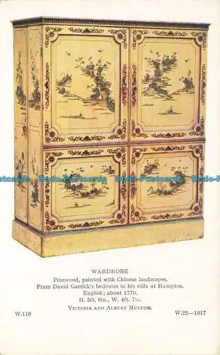 R636517 Victoria and Albert Museum. Kleiderschrank. Kiefernholz. Bemalt mit chinesischem Lan