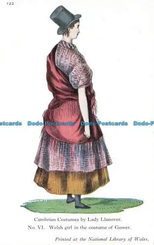 R637080 Kambrische Kostüme von Lady Llanover. Nr. VI. Walisisches Mädchen im Kostüm von