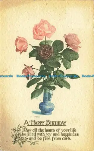 R637232 A Happy Birthday. Rosen in Vase. Alphalsa Verlag. Serie 1320 B. 192