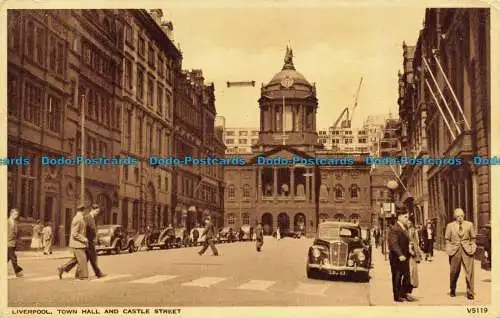 R638553 Liverpool. Rathaus und Schlossstraße. Photochrom. 1953