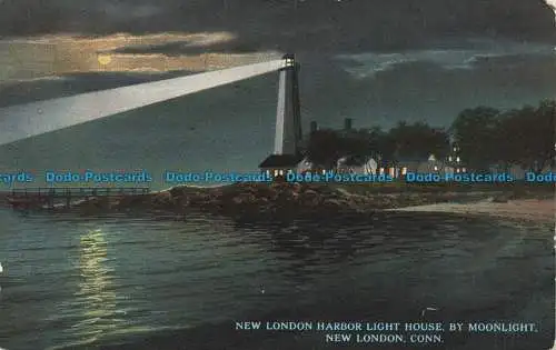 R638573 Conn. New London. New London Harbor Light House. bei Moonlight. C. T. Pho