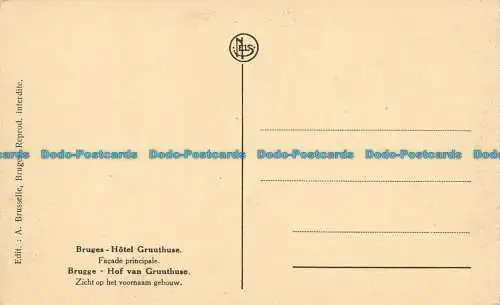 R638632 Brügge. Hotel Gruuthuse. Fassadenprinzip. A. Brusselle. Nels