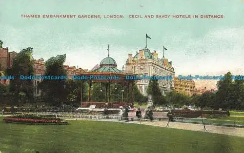 R639345 London. Thames Embankment Gardens. Hotels in Cecil und Savoyen in der Ferne. G