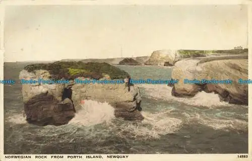 R640253 Newquay. Norwegian Rock von Porth Island. Strandbasar