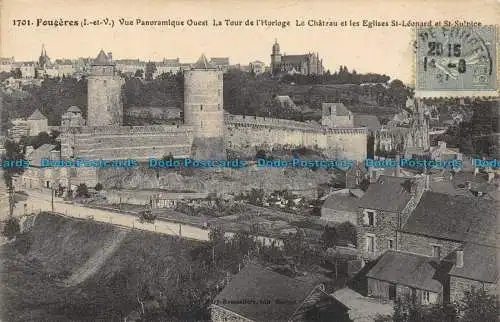 R156707 Fougeres. Vue Panoramique Ouest La Tour de l Horloge. Le Chateau et les