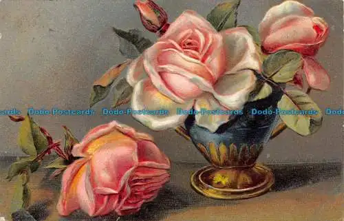 R157254 Alte Postkarte. Rosa Rosen. 1908