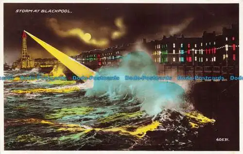 R662895 Storm at Blackpool. RP. Postkarte