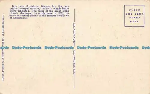 R661441 Mission San Juan Capistrano. 1776 gegründet. Longshaw Karten