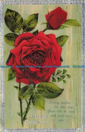 R663102 A Happy Birthday. Rote Rose. Postkarte