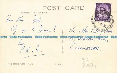 R663338 West Mersea. Der Strand. Postkarte. 1966