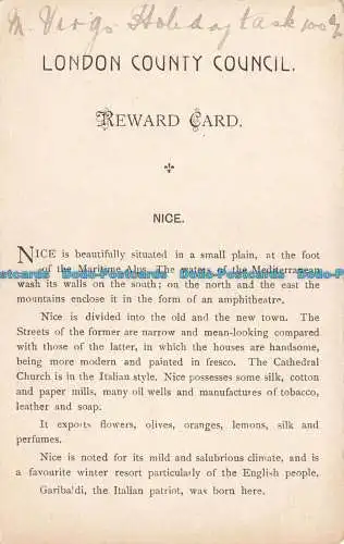 R663344 Schön. London County Council. Belohnungskarte