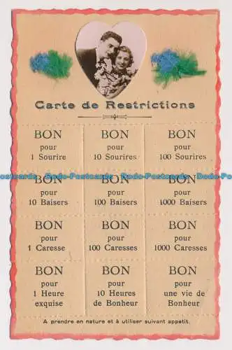 R662529 Carte de Restrictions. Bon Pour 1 Sourire. Bon Pour 10 Sourires. Bon Pou