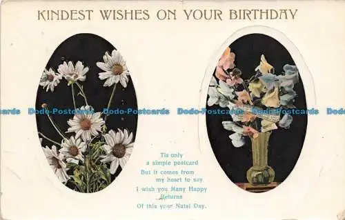 R666674 Herzliche Wünsche zum Geburtstag. Blumen in Vase. Multi View. 1909