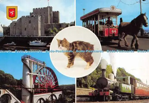 D025535 Castle Rushen. Manx Kat. Straßenbahn Laxey Rad. Dampfeisenbahn. Golden Shield.