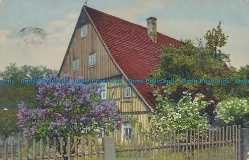 R072986 Alte Postkarte. Haus mit rotem Dach. Photochromie. 1910