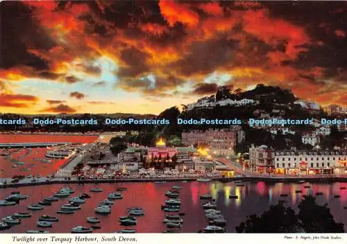 D032374 South Devon. Dämmerung über Torquay Harbour. John Hinde. E. Nagele
