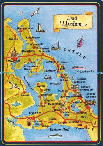 D031422 Insel Usedom. Karte. Schoning und Gebrüder Schmidt. 1993
