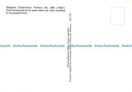 D032164 Wissenschaftsmuseum. Glasgow Corporation Tramcar No. 585. The Soman Wherry Pr