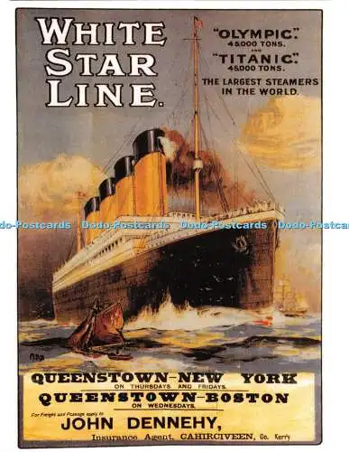 D039410 Titanic White Star Line. Olympia. Queenstown New York. John Dennehy