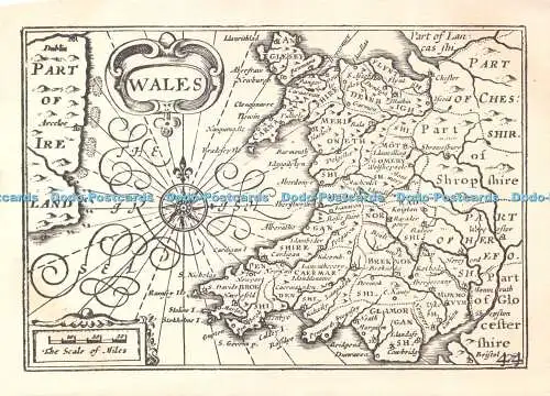 D039555 Karte von Wales. Brian Stevens Historische Drucke