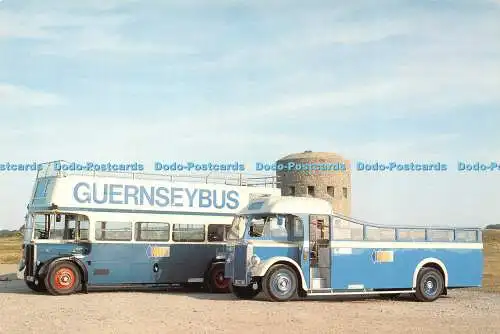 D037219 Zwei Fahrzeuge der Guernseybus Oldtimer Flotte. Pembroke Bay. 1951