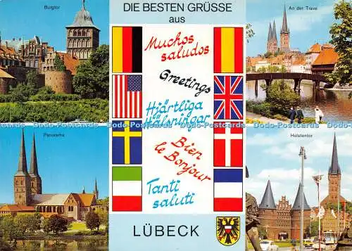 D037897 Die Besten Grusse aus Lübeck. Panorama. An Der Trave. Bild Druck und Ver