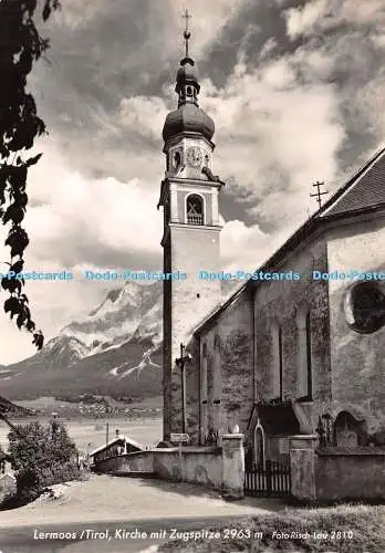 D043557 Lermoos. Tirol. Kirche mit Zugspitze. Risch Lau. Perutz Folie