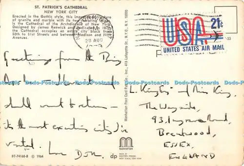 D046841 New York City. St. Patrick Cathedral. Manhattan Post Card Pub. Dexter Pr