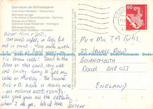 D048542 Sperrmauer der Mohnetalsperre. Kreis Soest Westfalen Deutschland. Dulber