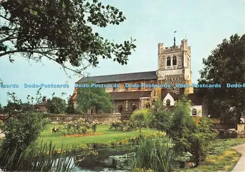 D056469 Essex. Waltham Abbey. Die Abtei der Graben und der Mühlenbach. Topische Pr