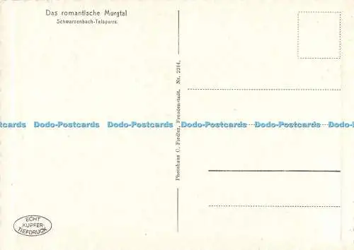 D055779 Das Romantische Murgtal. Schwarzenbach Talsperre. Echt Kupfertiefdruck.