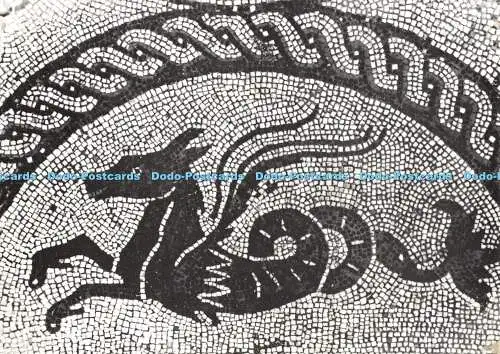 D057638 Fishbourne Roman Palace. Eines der Seepferdchen aus dem Delphin Mosaik.