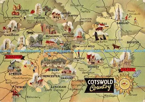 D058192 Cotswold Country. Karte. Dennis. 1962. Newcolour