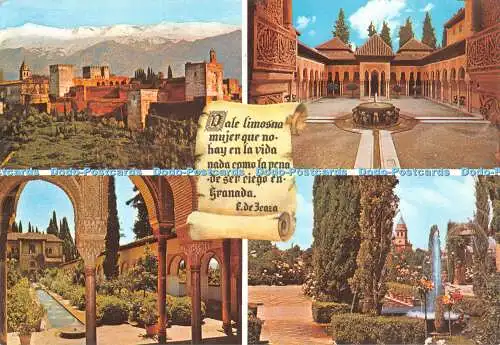 D060423 Granada. Alhambra. Gesamtansicht. Lyons Court und Generalife. Postales Gr