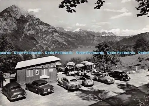 D066734 Cafe Seeblick an der Kerenzerbergstraße mit Walensee. Echter Photodruck