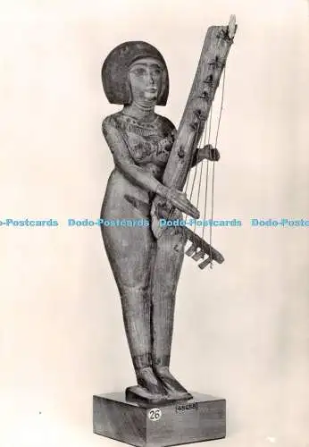 D084201 British Museum. Ägyptische Holzfigur eines Mädchens, das Harfe spielt. Nr. 486