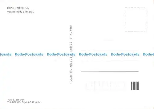 D086295 Hrad Karlstein. veduta hradu z 19.stol. L. Stiburek. Tisk Helios. Hrady