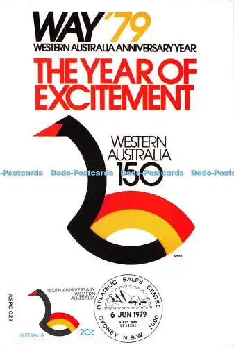 D084648 Sesquicentenary of Western Australia. Design der Vorderseite der Karte ist reproduziert