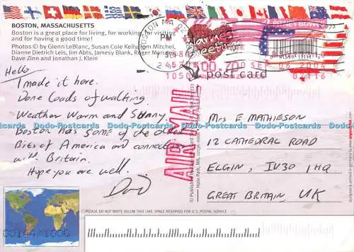 D086574 Grüße aus Boston. Massachusetts. Kleiner Postkartenservice. Wärmt Gr