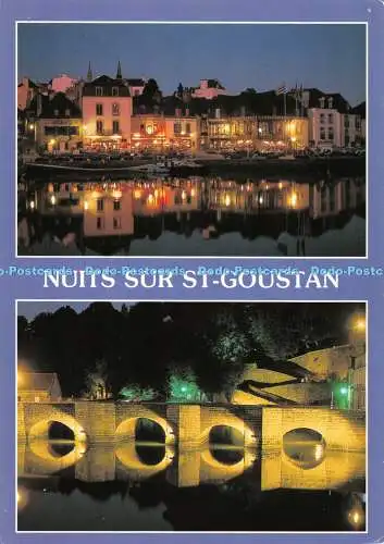 D085129 Auray. Nuits sur St. Goustan. Hafen von St. Goustan bei Nacht. die Brücke a