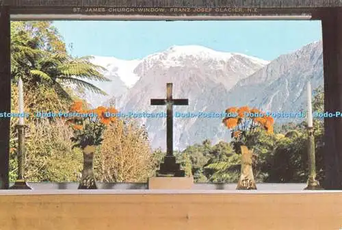 D089649 Neuseeland. Kirchenfenster St. Jakobus. Franz Josef Gletscher. South Westlan