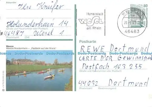 D091432 Weeze. Niederrhein. Paddeln auf der Niers. Deutsche Bundespost. 1993