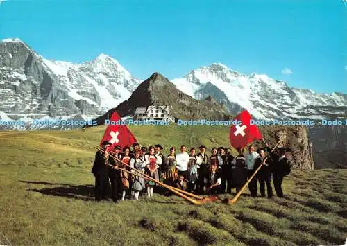 D088337 Eiger. Mönch. Jungfrau. Trachtengruppe auf Mannlichen. Schweizer Folklore Gr