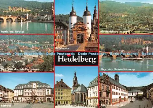 D093216 Heidelberg. Bruckentor. Partie am Neckar. Rathaus. H. Grochla GmbH. Mult