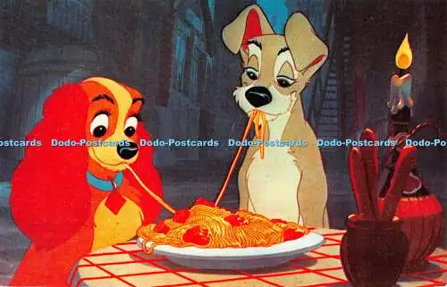 D093284 Zwei Hunde fressen Spaghetti. Walt Disney Productions. Serie Disney 203. 4