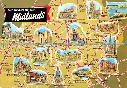 D096323 Das Herz der Midlands. Karte. E. T. W. Dennis. Photocolour