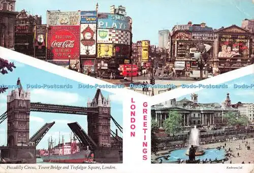 D096571 London. Piccadilly Circus. Tower Bridge und Trafalgar Square. Kardorama.