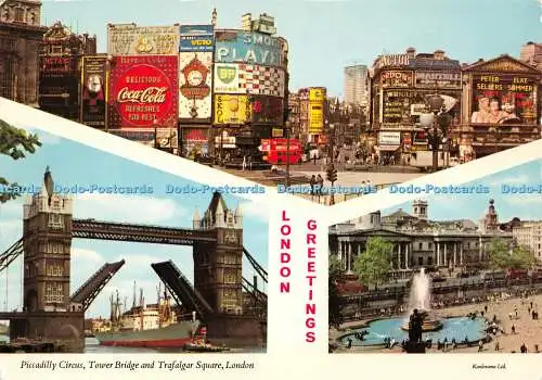 D096577 London. Piccadilly Circus. Tower Bridge und Trafalgar Square. Kardorama.