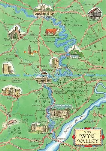 D097924 The Wye Valley. Karte. J. Salmon. Aquarell